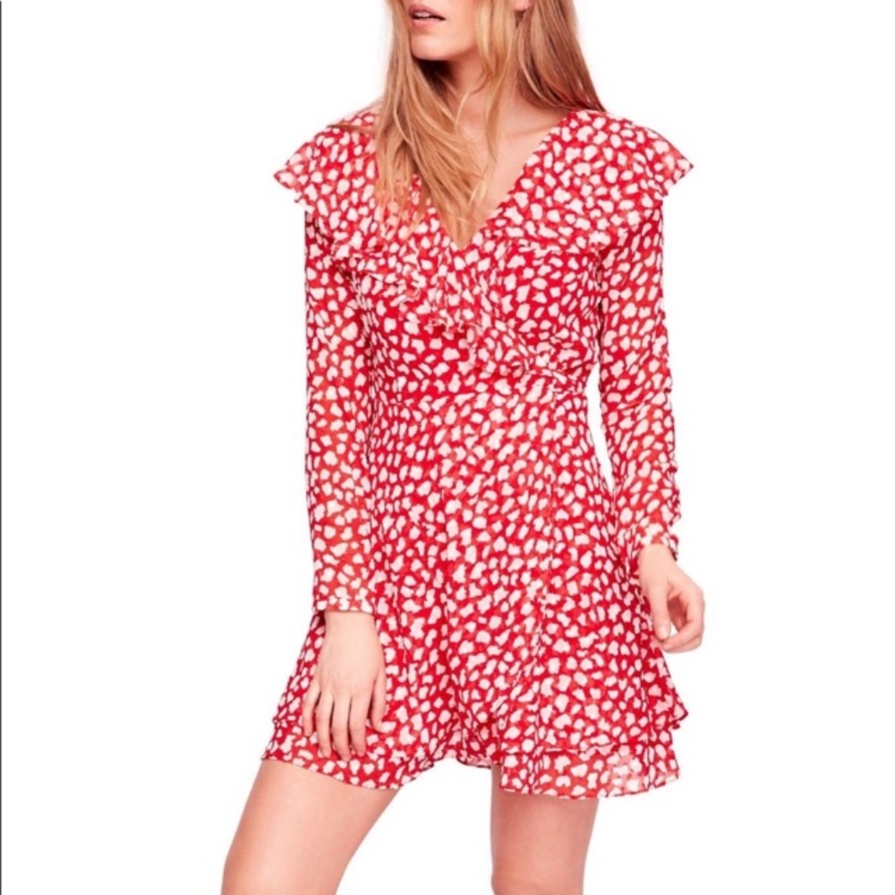 Free People Frenchie Ruffle Wrap Dress Red